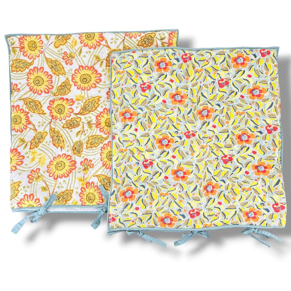 Pottery Barn Foundations Set of 2 Euro Shams Reversible Floral Quilted 25" X 25"